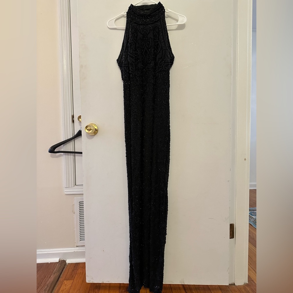 Black Beaded Formal Gown.